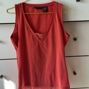 New York & Company Coral Lace V-Neck Tank Top